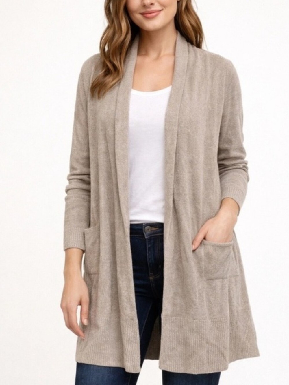 Barefoot Dreams Cozy Chic Ultra Lite Long Cardigan Tan